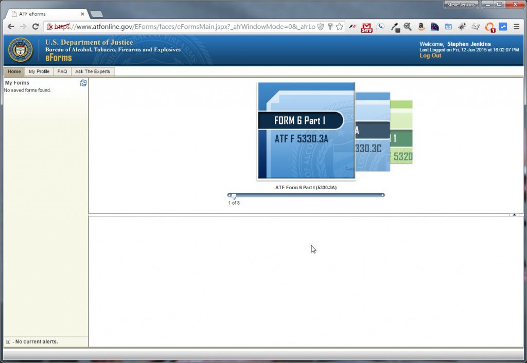 Main ATF eForms screen after login