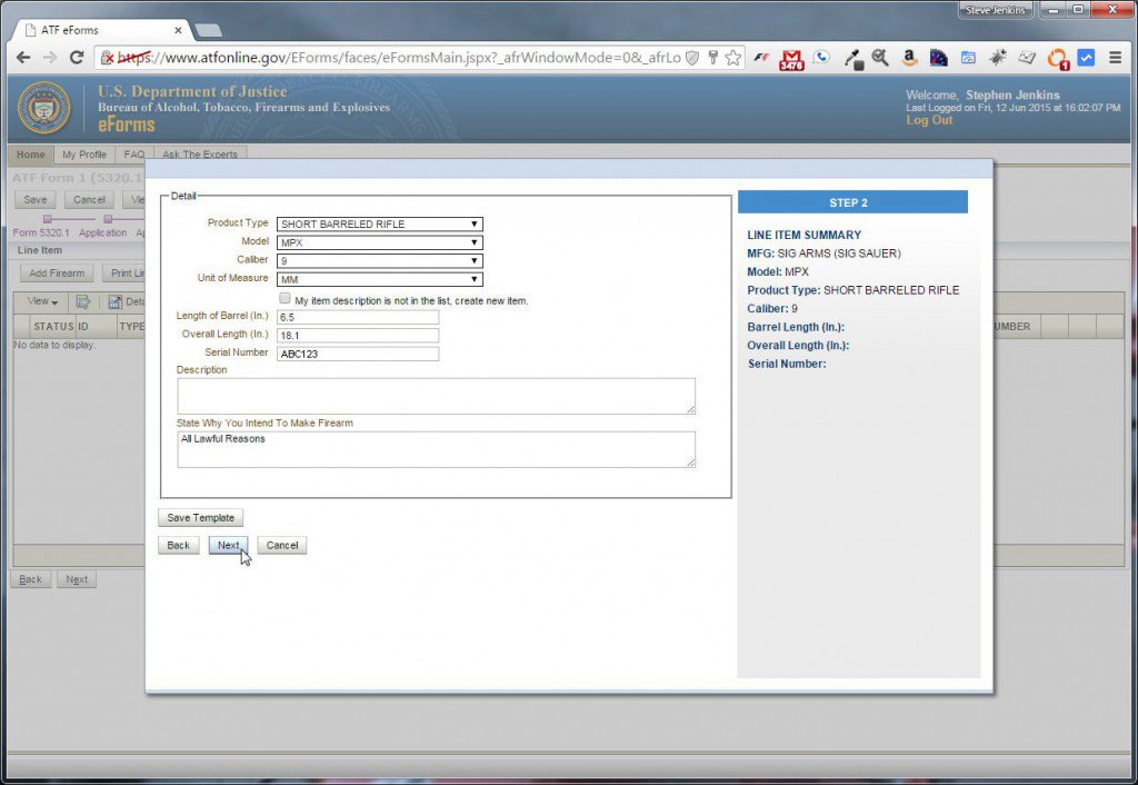 Add firearm details as you want it registered, and not necessarily as it is currently.