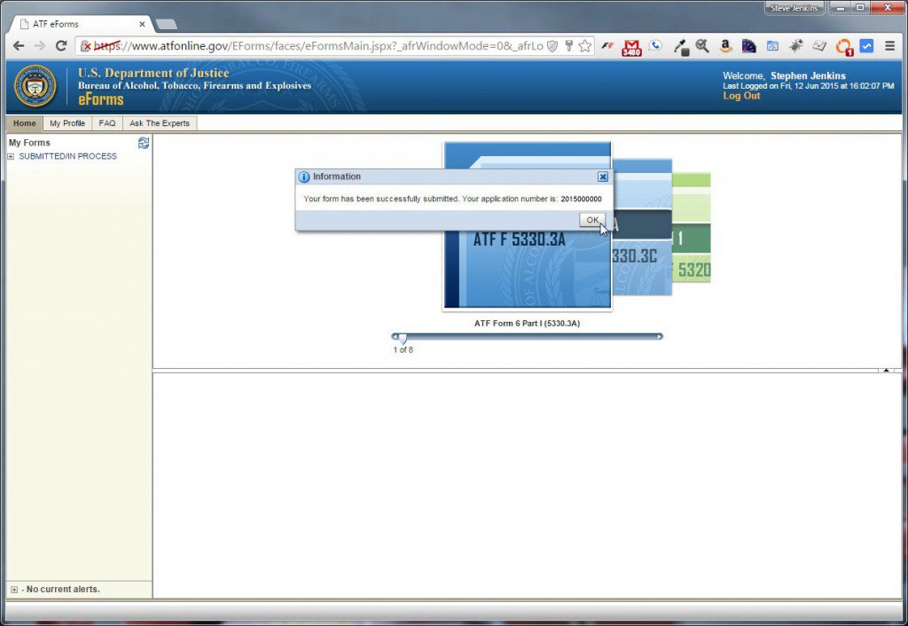 Verification that you've successfully submitted to the ATF.