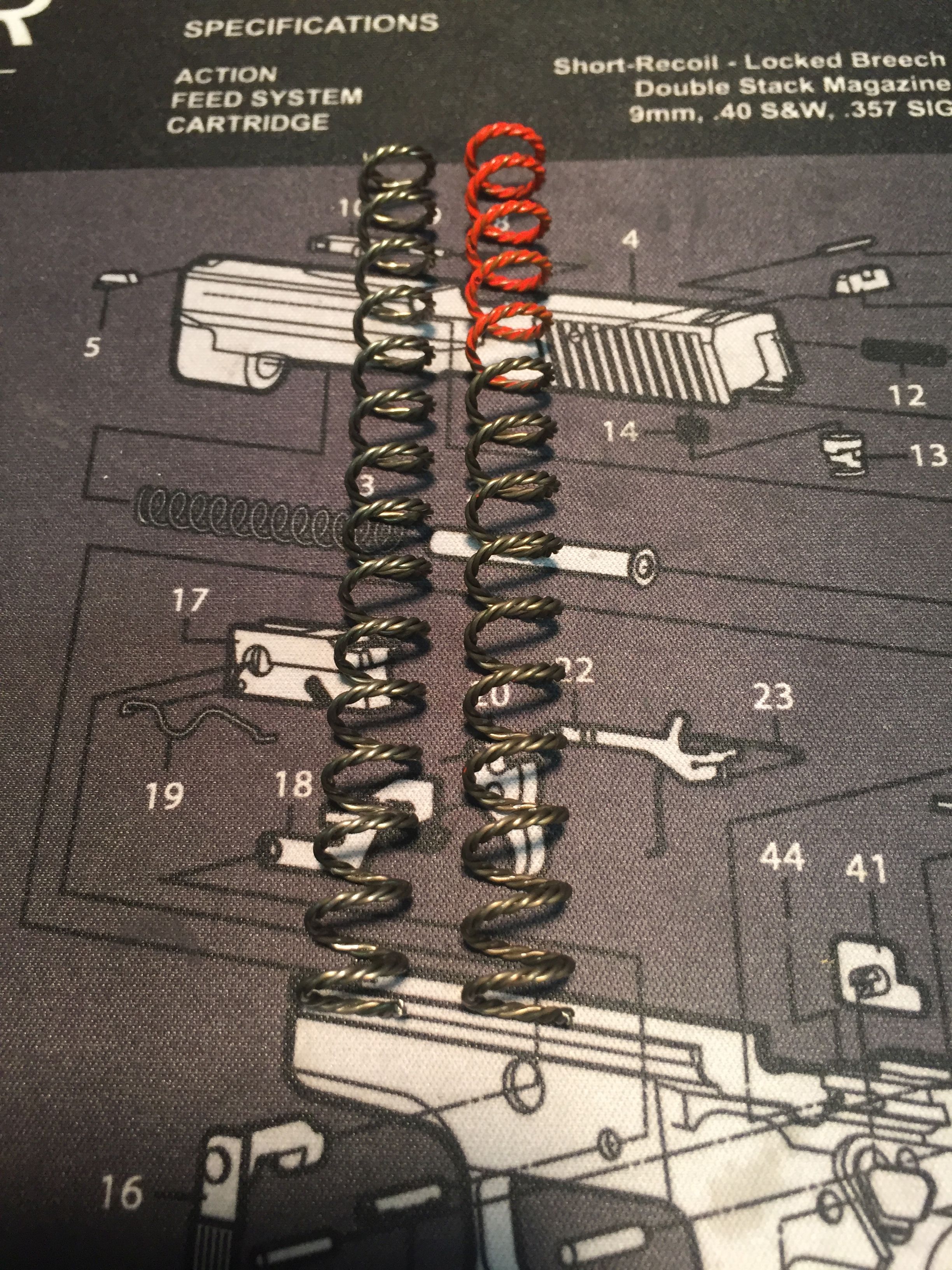 Original recoil spring on the left, painted recoil spring on the right