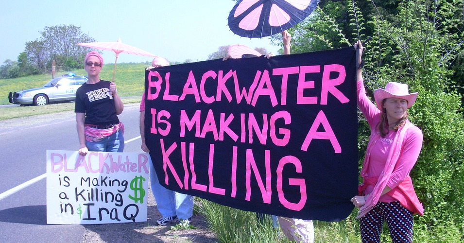 Protesters outside the courthouse at a Blackwater trial