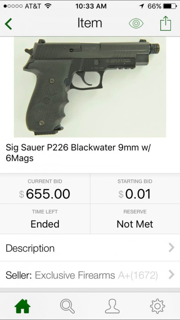 P226 Blackwater that didn't move past its opening bid of $655